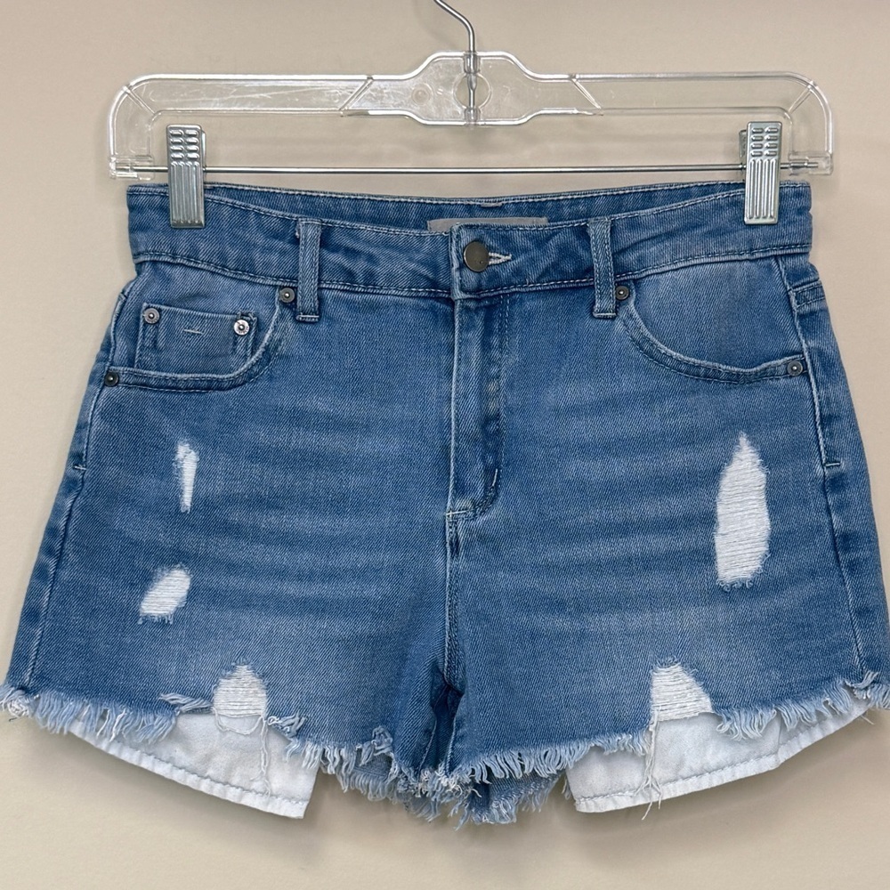 Tractr: Girls Blue Distressed Raw Hem Jean Short, Size 12